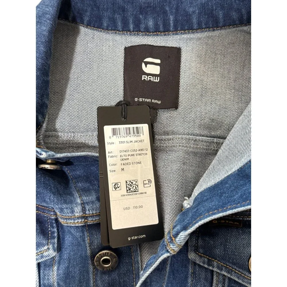 G-Star Raw Denim Jacket Elto Pure Stretch Slim Blue Button-Up Size M NEW - Picture 4 of 8